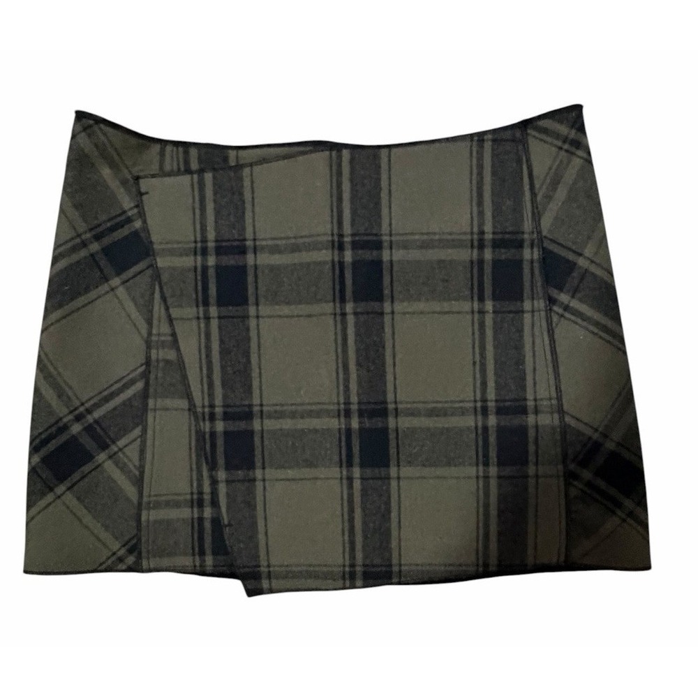 Free‎ People Demi Wrap Plaid Mini Skirt Black and Army Green Women's Size 2